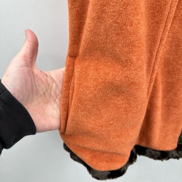 FAUX Fur reversable woman button brown-orange boho gorpcore vest MEDIUM - Picture 13 of 14